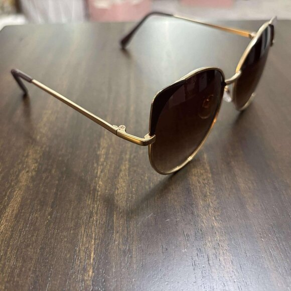 Women's Like New, Gold & Brown Tinted Round Cat Eye Sunglasses - Picture 2 of 7